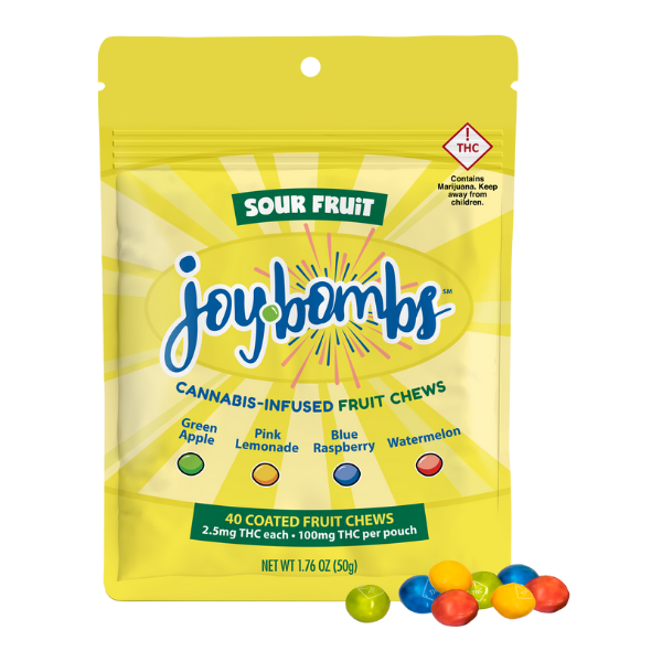 Joyibles Joy Bombs 2.5mg D9 40pk / Sour Fruit Green Apple Pink Lemonade Blue Raspberry Watermelon